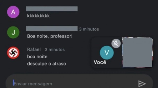 Aluno do Mackenzie usa suástica para protestar contra vacinas em chat de aula online –Reprodução